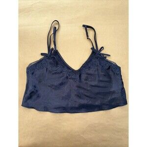 Beverly And Beck Women’s Navy Satin Lace Trim Cropped Cami Size Small